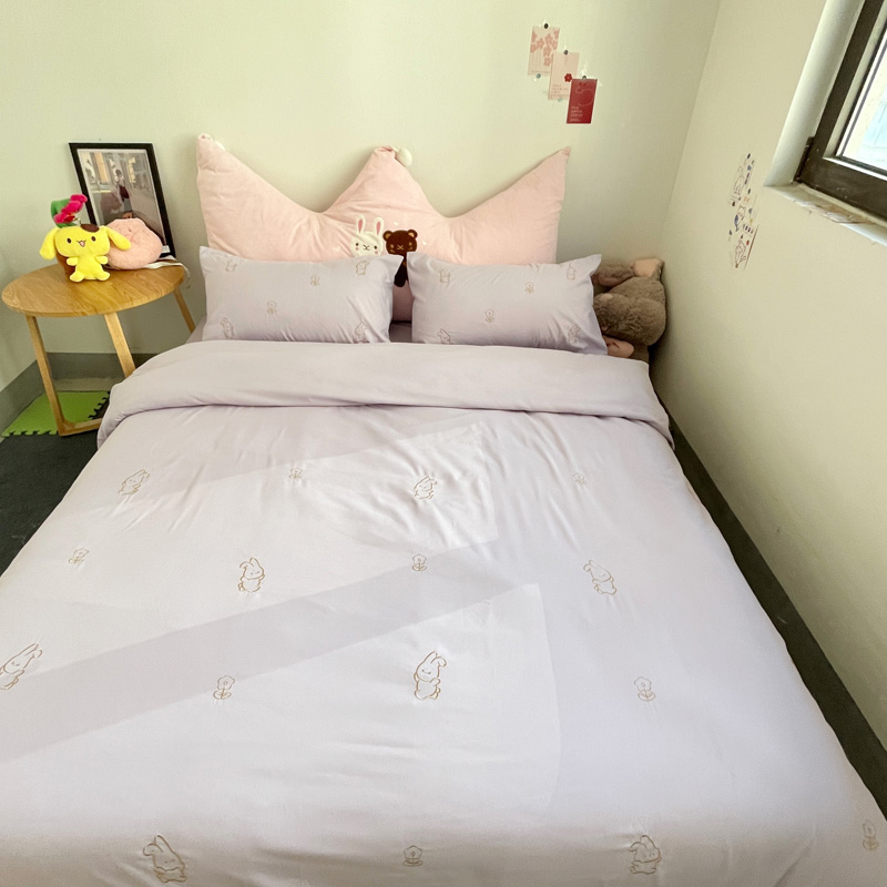 91家纺网 家纺一手货源 找家纺 N先生 2024新款亲肤水洗棉刺绣四件套-小花兔 小花兔-紫