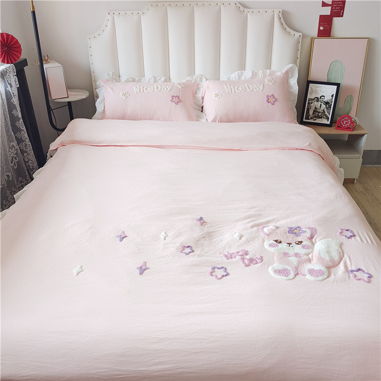 91家纺网 家纺一手货源 找家纺 泉欣直播网红款牛奶绒卡通毛巾绣四件套雪宝宝系列 雪宝宝-粉玉