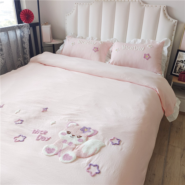 91家纺网 家纺一手货源 找家纺 泉欣直播网红款牛奶绒卡通毛巾绣四件套雪宝宝系列 雪宝宝-粉玉