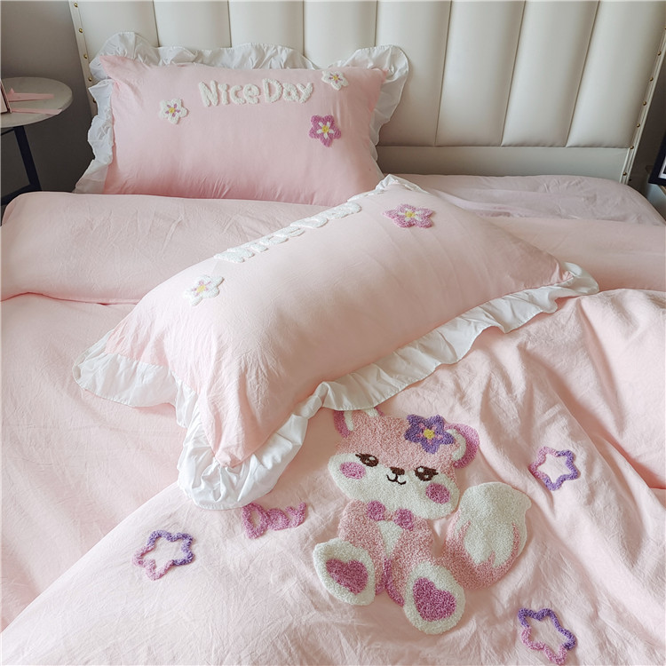 91家纺网 家纺一手货源 找家纺 泉欣直播网红款牛奶绒卡通毛巾绣四件套雪宝宝系列 雪宝宝-粉玉