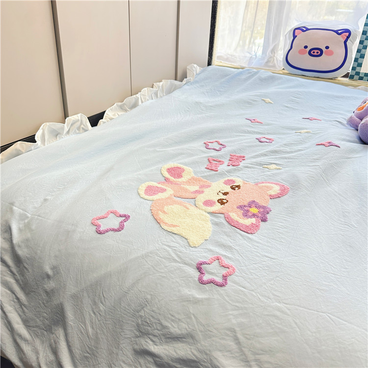 91家纺网 家纺一手货源 找家纺 泉欣家纺2024款小精灵系列加厚水洗亲肤棉毛巾绣四件套小精灵浅蓝