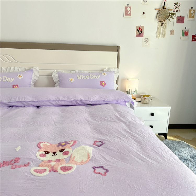 91家纺网 家纺一手货源 找家纺 （总）泉欣家纺 2024新款小精灵系列加厚水洗亲肤棉毛巾绣四件套