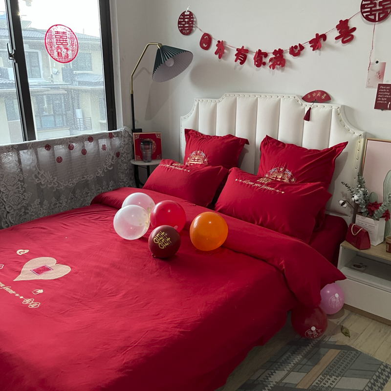 91家纺网 家纺一手货源 找家纺 2025新款亲肤棉刺绣绣花婚庆四件套 唯 一