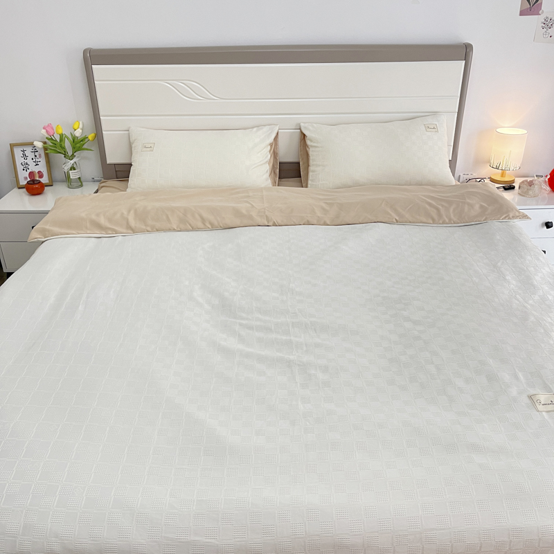 91家纺网 家纺一手货源 找家纺 金麦  2023新款冰丝华夫格四件套系列 华夫格本白