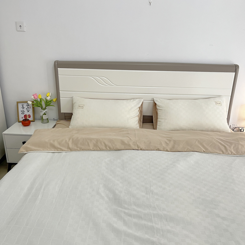 91家纺网 家纺一手货源 找家纺 金麦  2023新款冰丝华夫格四件套系列 华夫格本白