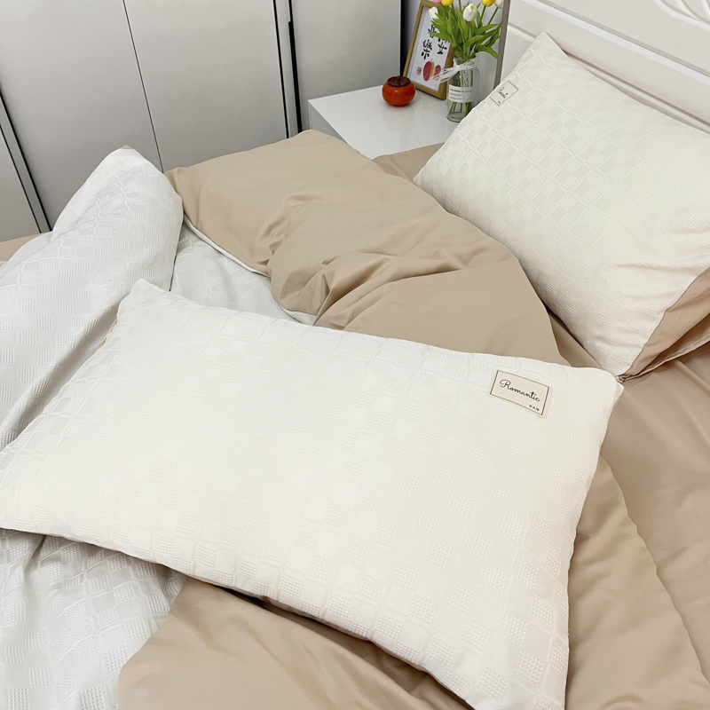 91家纺网 家纺一手货源 找家纺 金麦  2023新款冰丝华夫格四件套系列 华夫格本白