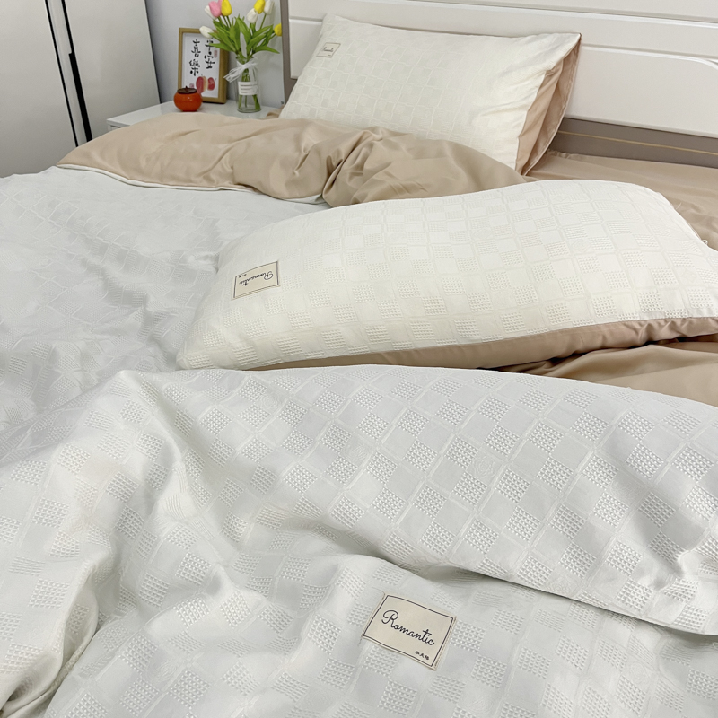 91家纺网 家纺一手货源 找家纺 金麦  2023新款冰丝华夫格四件套系列 华夫格本白