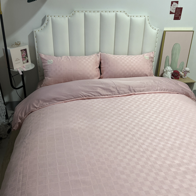 91家纺网 家纺一手货源 找家纺 金麦  2023新款冰丝华夫格四件套系列 华夫格藕粉