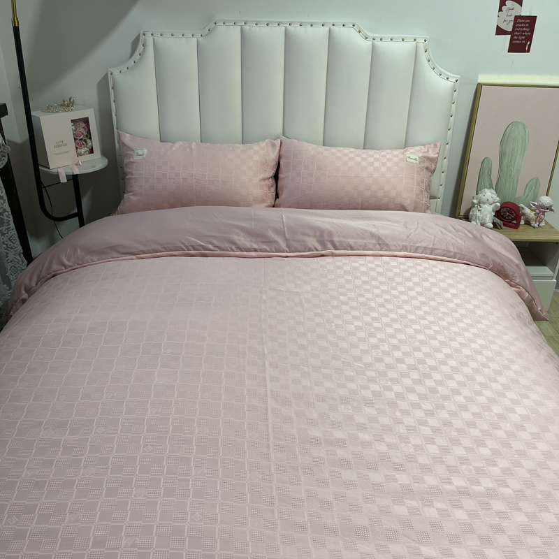 91家纺网 家纺一手货源 找家纺 金麦  2023新款冰丝华夫格四件套系列 华夫格藕粉