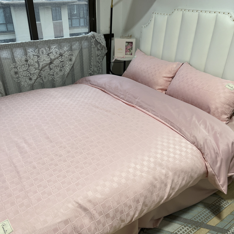 91家纺网 家纺一手货源 找家纺 金麦  2023新款冰丝华夫格四件套系列 华夫格藕粉