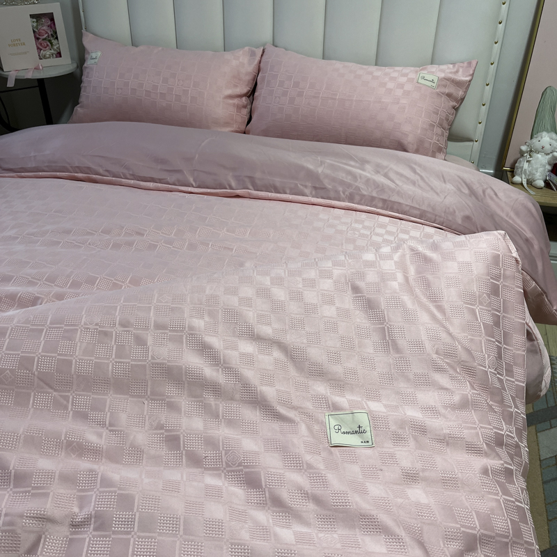 91家纺网 家纺一手货源 找家纺 金麦  2023新款冰丝华夫格四件套系列 华夫格藕粉