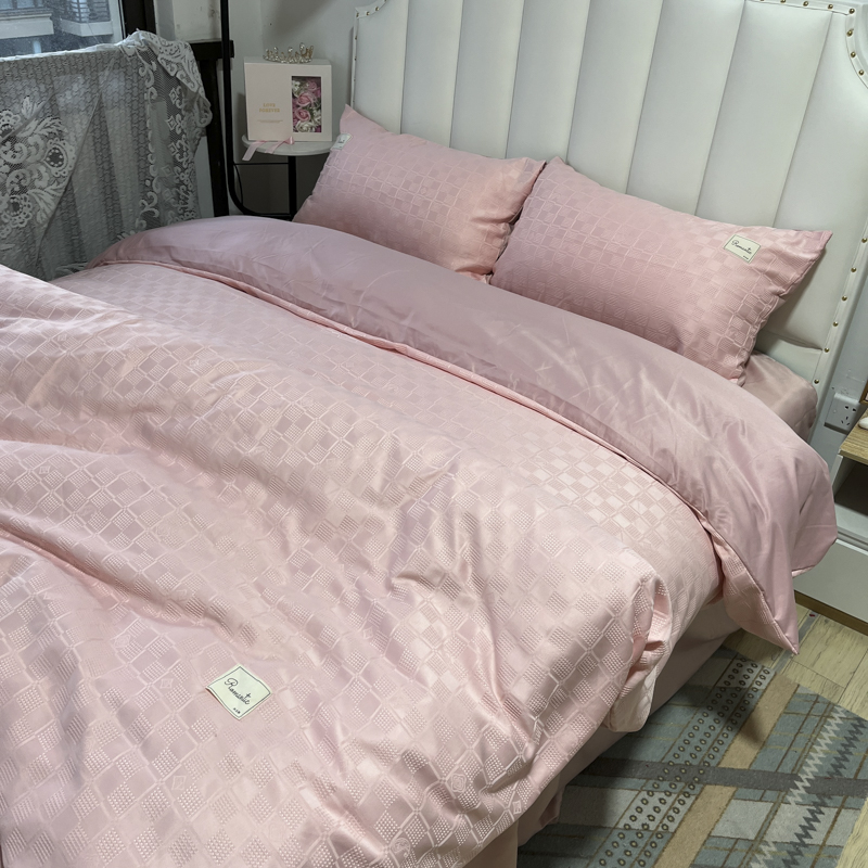 91家纺网 家纺一手货源 找家纺 金麦  2023新款冰丝华夫格四件套系列 华夫格藕粉