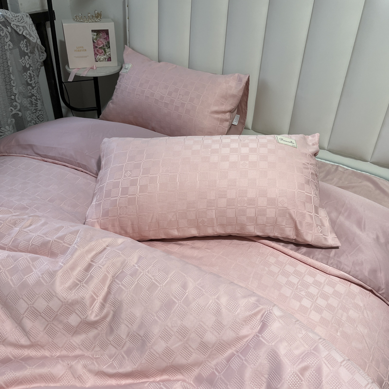 91家纺网 家纺一手货源 找家纺 金麦  2023新款冰丝华夫格四件套系列 华夫格藕粉