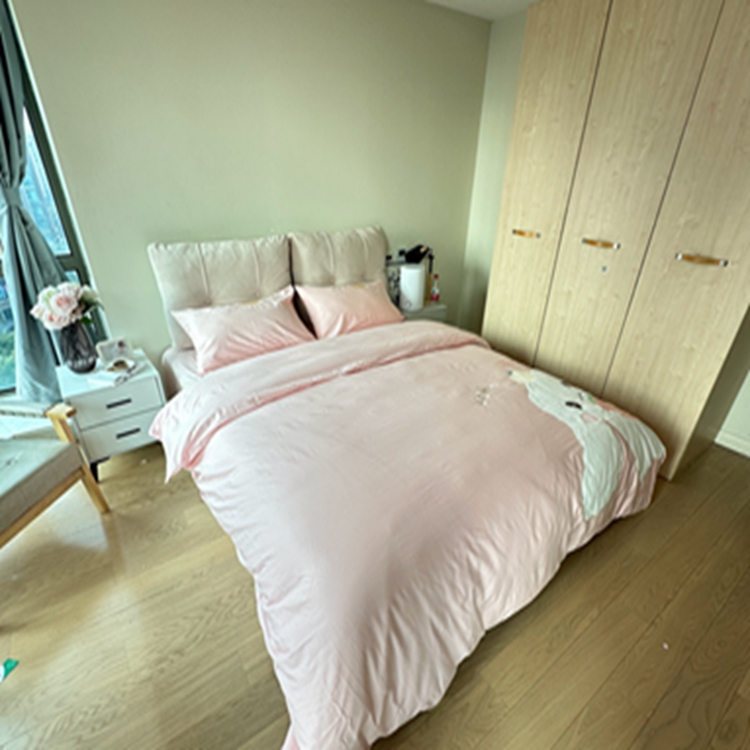 91家纺网 家纺一手货源 找家纺 蜜柚 2024新款全棉贴布绣四件套 长耳兔-公主粉