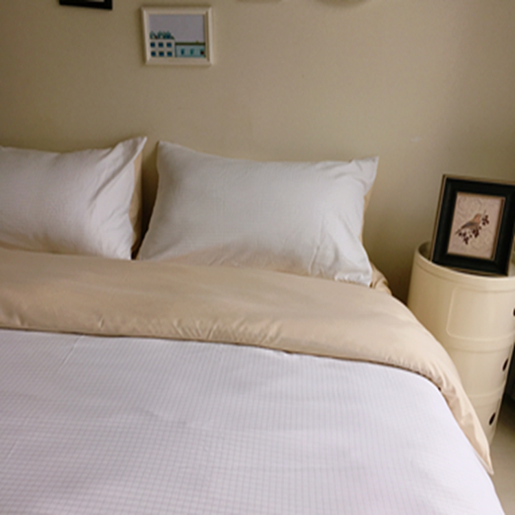 91家纺网 家纺一手货源 找家纺 N先生  2024新款小方格提花水洗棉四件套 香槟色