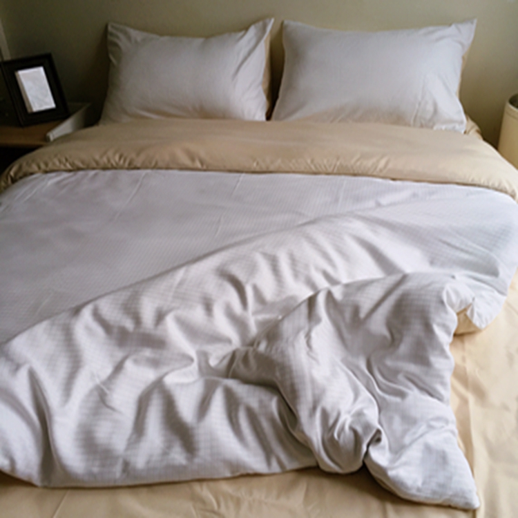 91家纺网 家纺一手货源 找家纺 N先生  2024新款小方格提花水洗棉四件套 香槟色