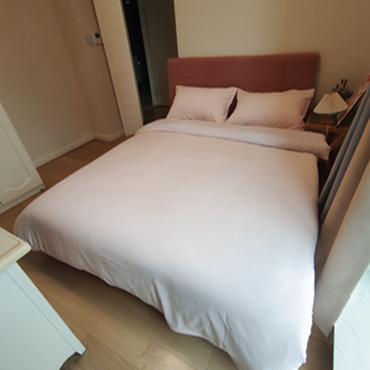 91家纺网 家纺一手货源 找家纺 N先生  2024新款小方格提花水洗棉四件套 浅豆沙