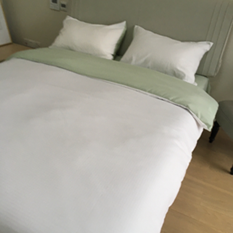 91家纺网 家纺一手货源 找家纺 N先生  2024新款小方格提花水洗棉四件套 抹茶绿