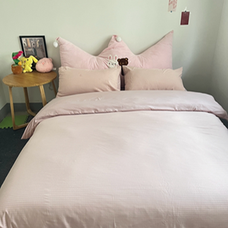 91家纺网 家纺一手货源 找家纺 N先生  2024新款小方格提花水洗棉四件套 玫瑰粉