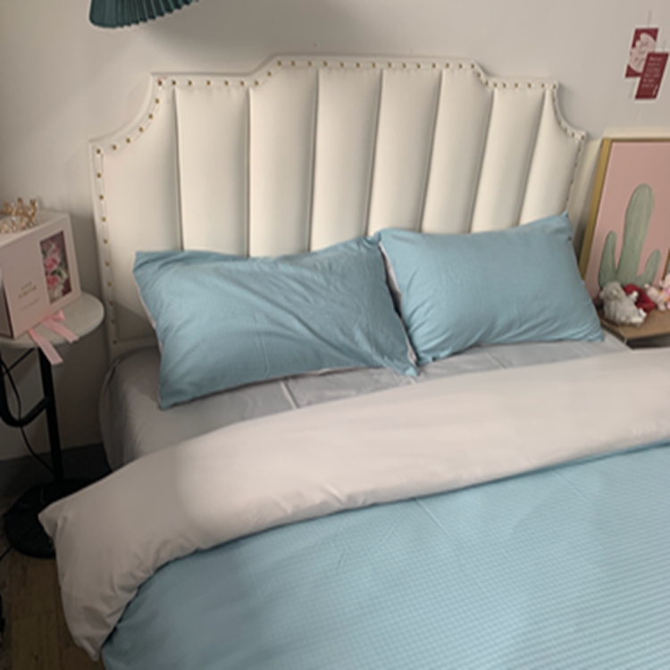 91家纺网 家纺一手货源 找家纺 N先生  2024新款小方格提花水洗棉四件套 湖水绿