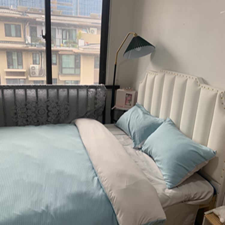 91家纺网 家纺一手货源 找家纺 N先生  2024新款小方格提花水洗棉四件套 湖水绿