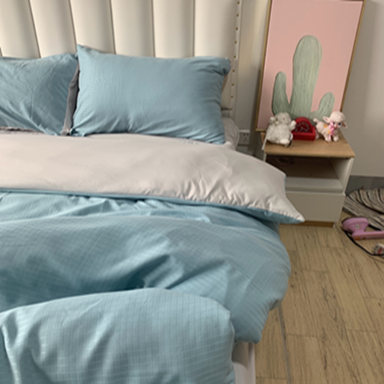 91家纺网 家纺一手货源 找家纺 N先生  2024新款小方格提花水洗棉四件套 湖水绿