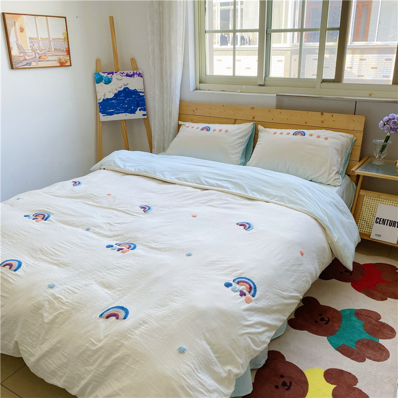 91家纺网 家纺一手货源 找家纺 潮邦 2025全新升级面料【奶小冻】春夏毛巾绣四件套 彩虹桥