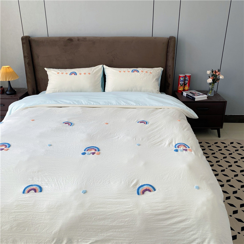 91家纺网 家纺一手货源 找家纺 潮邦 2025全新升级面料【奶小冻】春夏毛巾绣四件套 彩虹桥