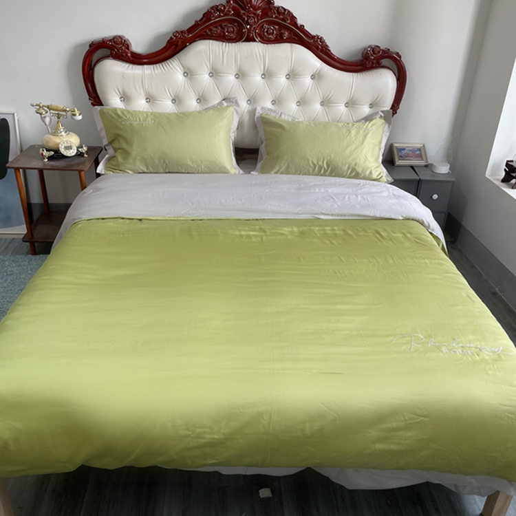 91家纺网 家纺一手货源 找家纺 金麦家纺 2023新款冰丝小拼角四件套系列 小拼角橄榄绿