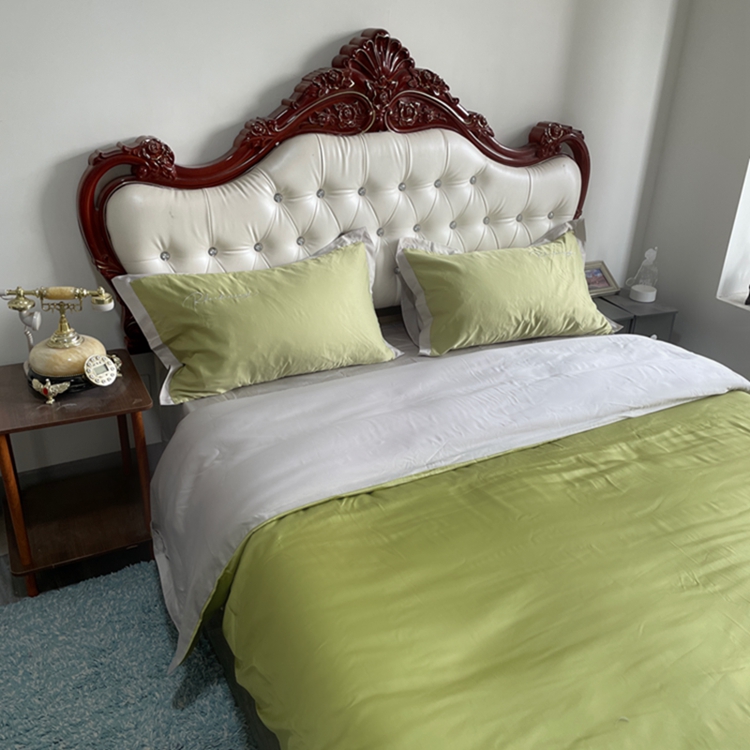 91家纺网 家纺一手货源 找家纺 金麦家纺 2023新款冰丝小拼角四件套系列 小拼角橄榄绿