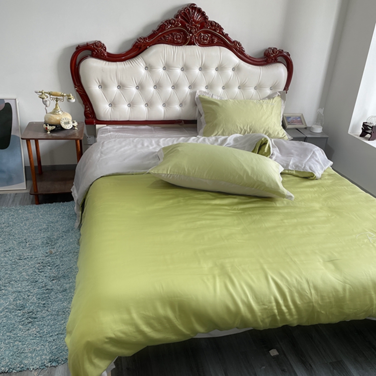 91家纺网 家纺一手货源 找家纺 金麦家纺 2023新款冰丝小拼角四件套系列 小拼角橄榄绿