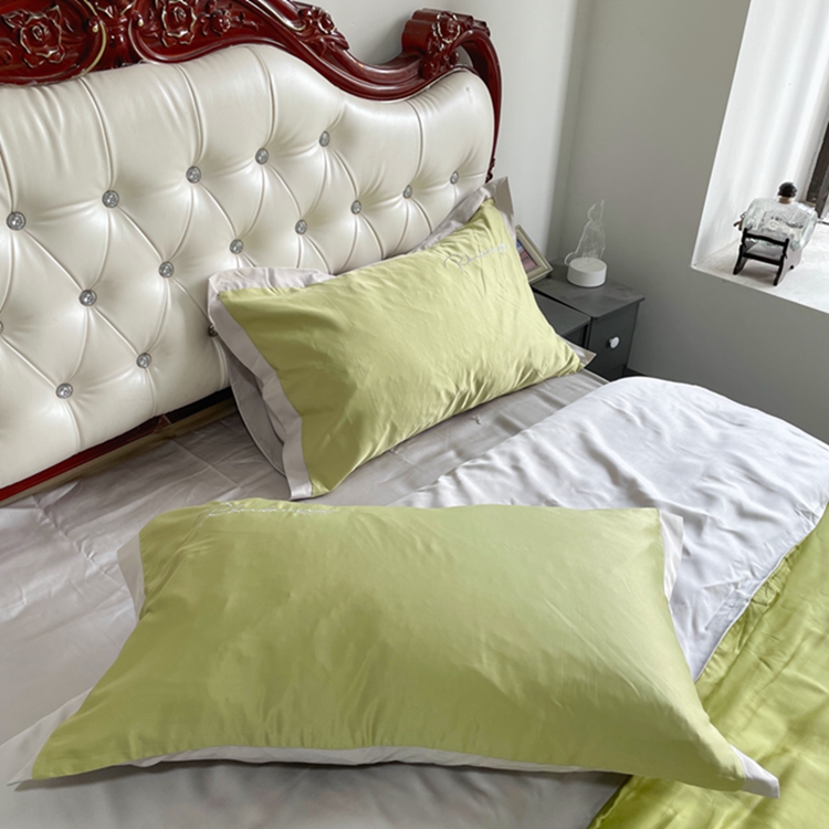 91家纺网 家纺一手货源 找家纺 金麦家纺 2023新款冰丝小拼角四件套系列 小拼角橄榄绿