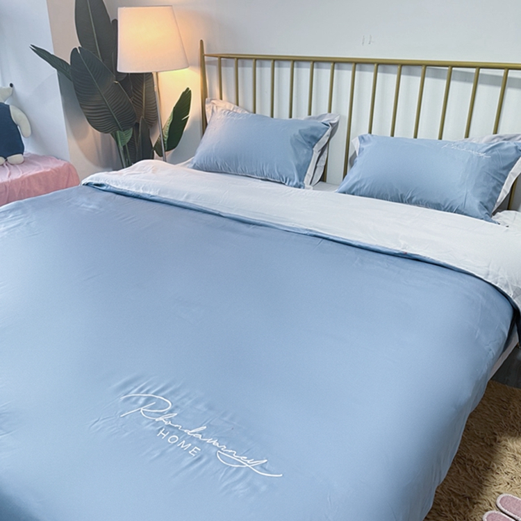 91家纺网 家纺一手货源 找家纺 金麦家纺 2023新款冰丝小拼角四件套系列 小拼角蓝