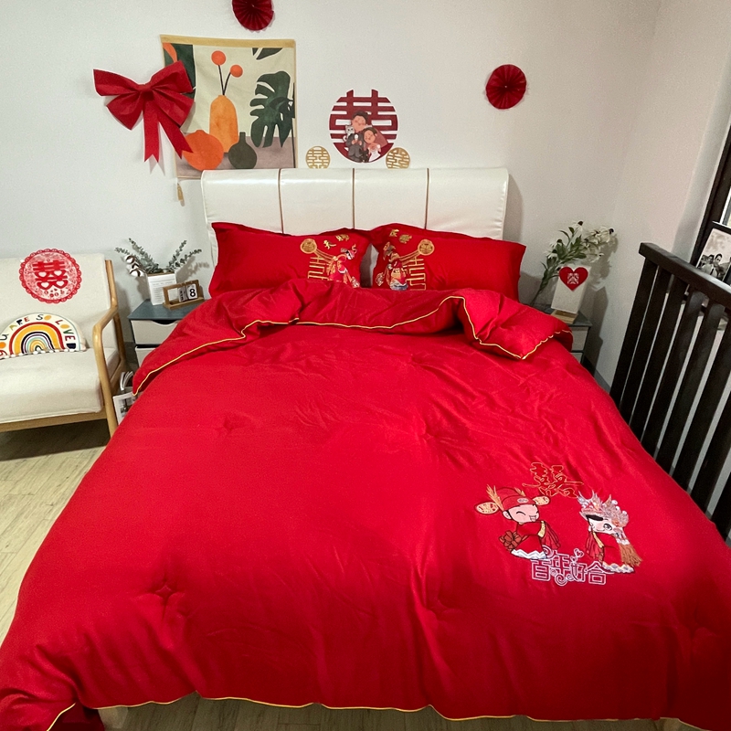 91家纺网 家纺一手货源 找家纺 2025新款水洗磨毛婚庆大豆被子被芯 好百年