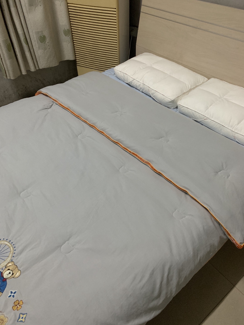 91家纺网 家纺一手货源 找家纺 青螺家纺2022新款熊豆豆绣花小太阳热芯大豆被 小熊灰