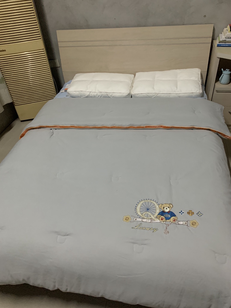 91家纺网 家纺一手货源 找家纺 青螺家纺2022新款熊豆豆绣花小太阳热芯大豆被 小熊灰