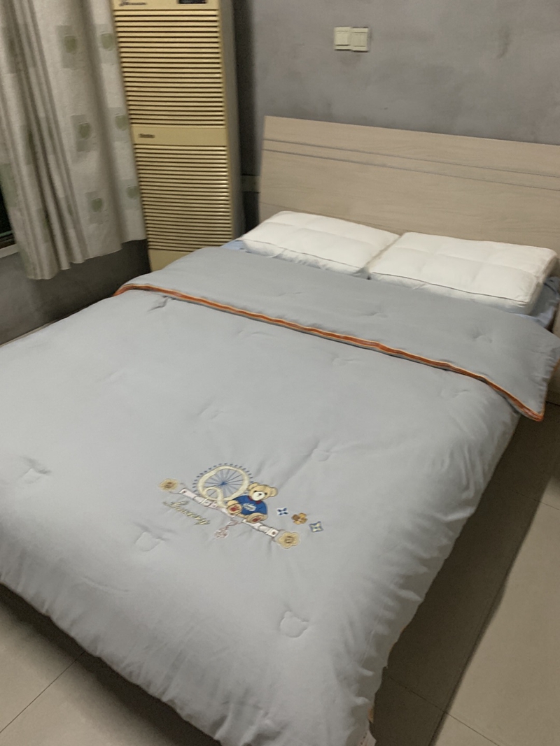 91家纺网 家纺一手货源 找家纺 青螺家纺2022新款熊豆豆绣花小太阳热芯大豆被 小熊灰