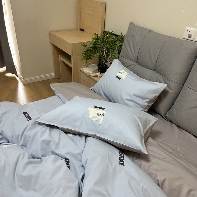 91家纺网 家纺一手货源 找家纺 时年 全棉水洗棉毛巾绣系列 40水洗-邦尼兔蓝