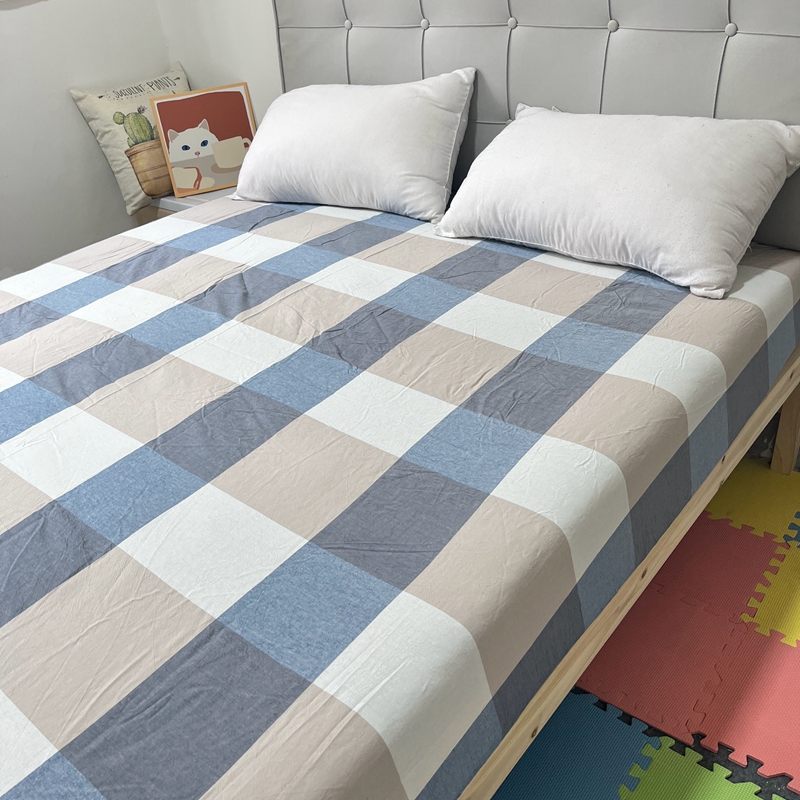 91家纺网 家纺一手货源 找家纺 恋人优选 2023新款纯棉色织床笠 蓝大格