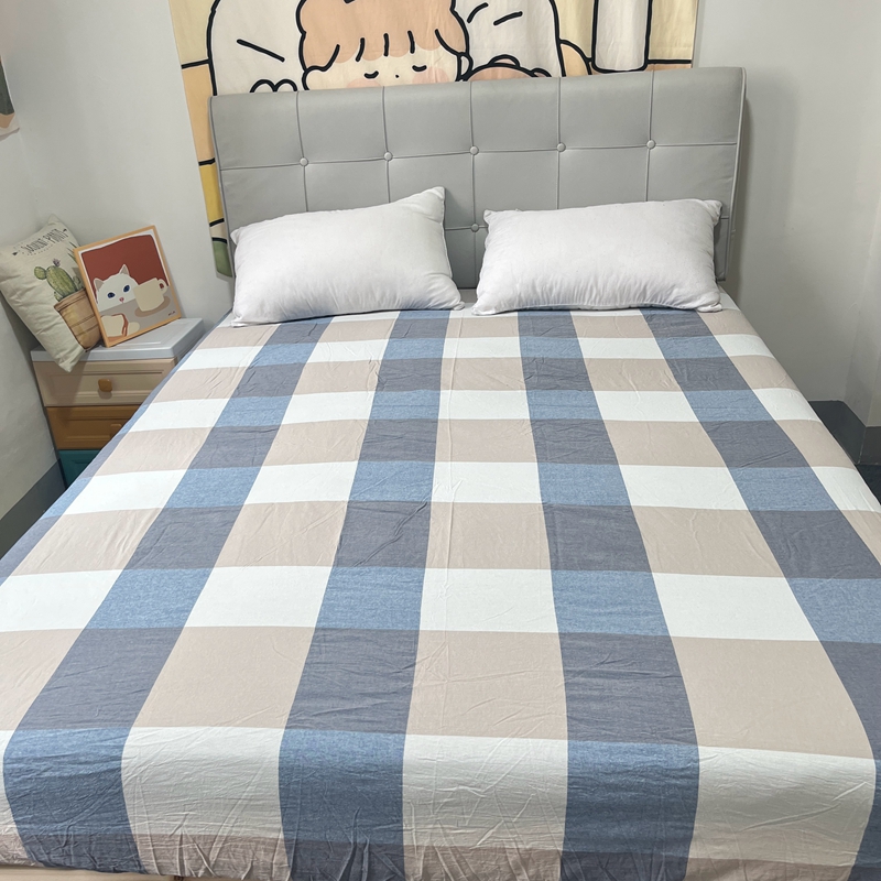 91家纺网 家纺一手货源 找家纺 恋人优选 2023新款纯棉色织床笠 蓝大格