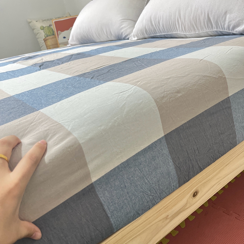 91家纺网 家纺一手货源 找家纺 恋人优选 2023新款纯棉色织床笠 蓝大格