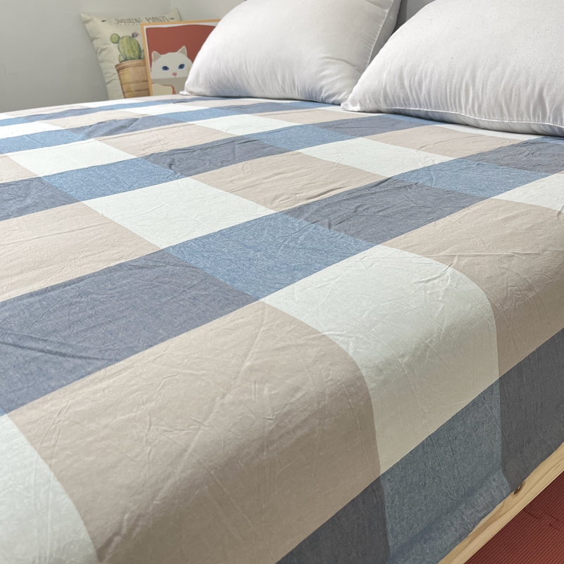 91家纺网 家纺一手货源 找家纺 恋人优选 2023新款纯棉色织床笠 蓝大格