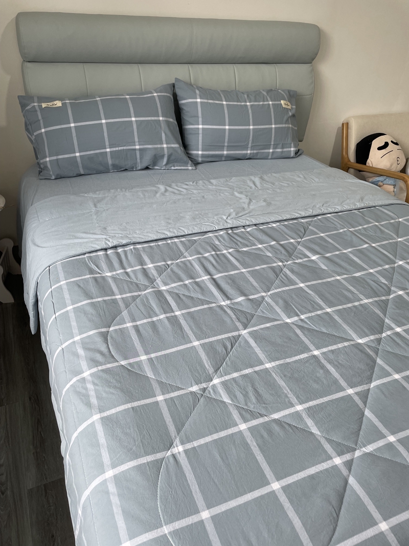 91家纺网 家纺一手货源 找家纺 恋人优选 2023新款A类全棉色织水洗棉夏被 海蓝格