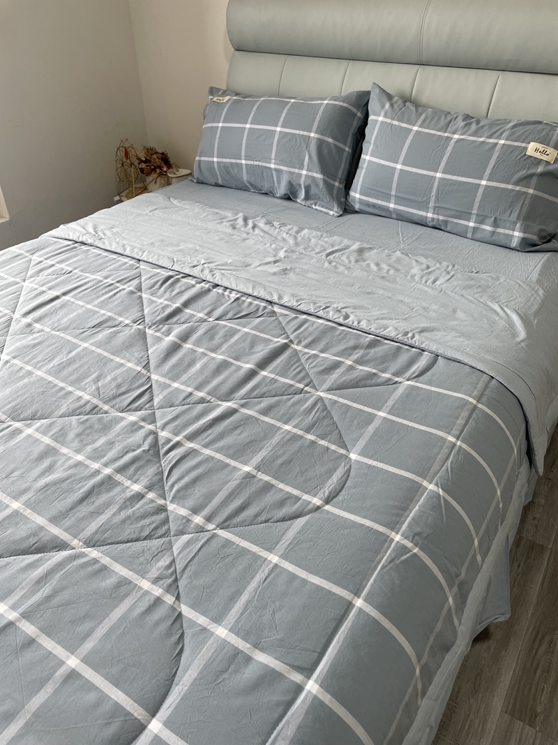 91家纺网 家纺一手货源 找家纺 恋人优选 2023新款A类全棉色织水洗棉夏被 海蓝格