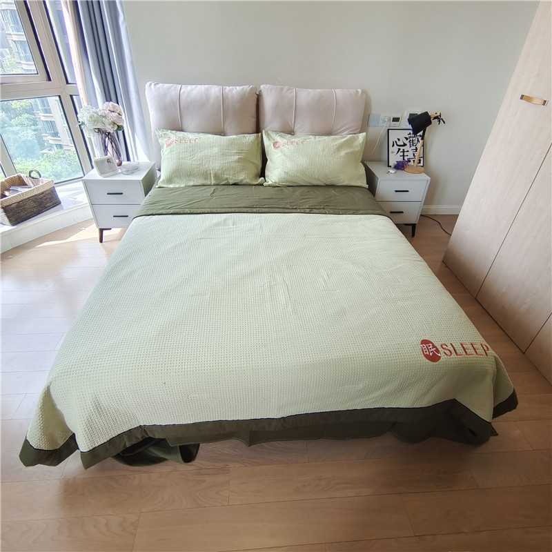 91家纺网 家纺一手货源 找家纺 眠博士 2023新款华夫格夏被四件套 夏被-果绿+松绿