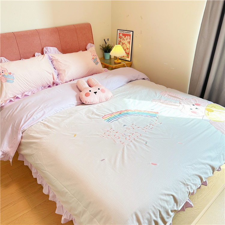 91家纺网 家纺一手货源 找家纺 （总）2025新款A类60S全棉水洗棉刺绣花边四件套