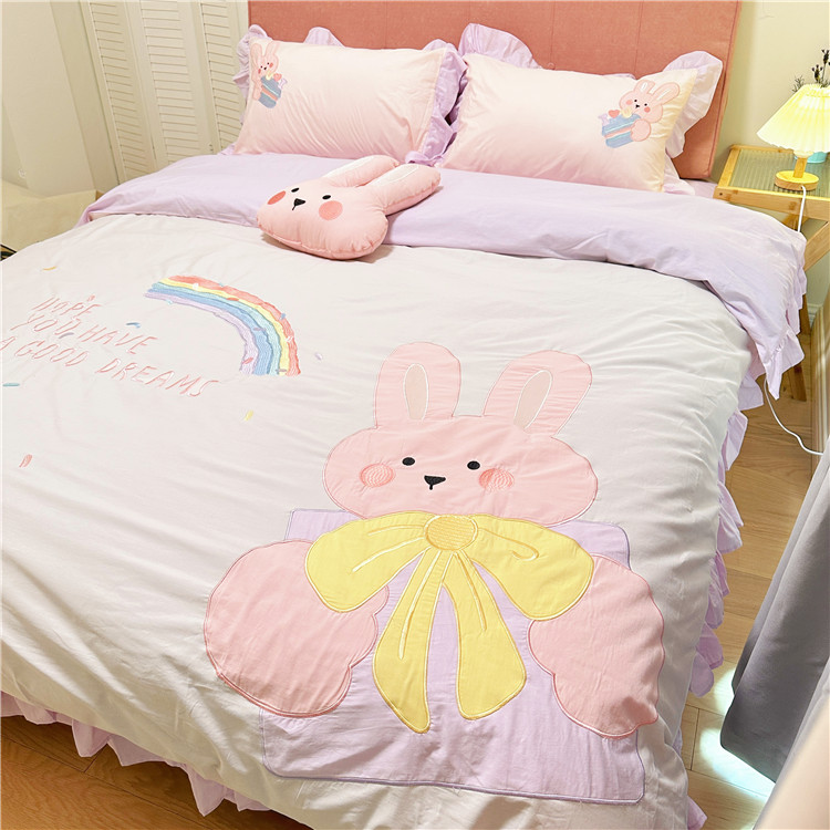 91家纺网 家纺一手货源 找家纺 （总）2025新款A类60S全棉水洗棉刺绣花边四件套