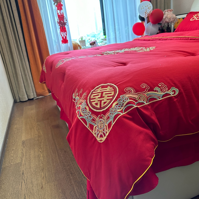 91家纺网 家纺一手货源 找家纺 2025新款婚庆棉花被刺绣大红结婚喜被被子被芯 棉花被-龙凤团圆
