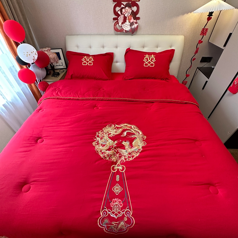 91家纺网 家纺一手货源 找家纺 2025新款婚庆棉花被刺绣大红结婚喜被被子被芯 棉花被-龙凤团圆