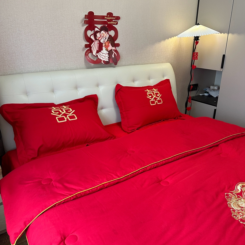 91家纺网 家纺一手货源 找家纺 2025新款婚庆棉花被刺绣大红结婚喜被被子被芯 棉花被-龙凤团圆